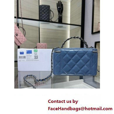 chanel Shiny Crumpled Calfskin, Strass  &  Ruthenium-Finish Metal Clutch with Chain AP3593 blue 2023